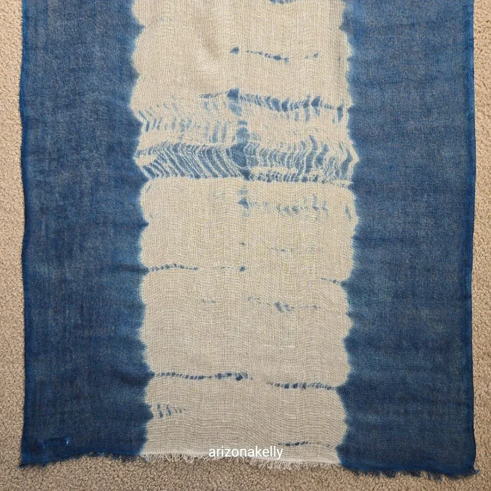 NWOT Linen Scarf Tie Dye Denim Blue & Ivory